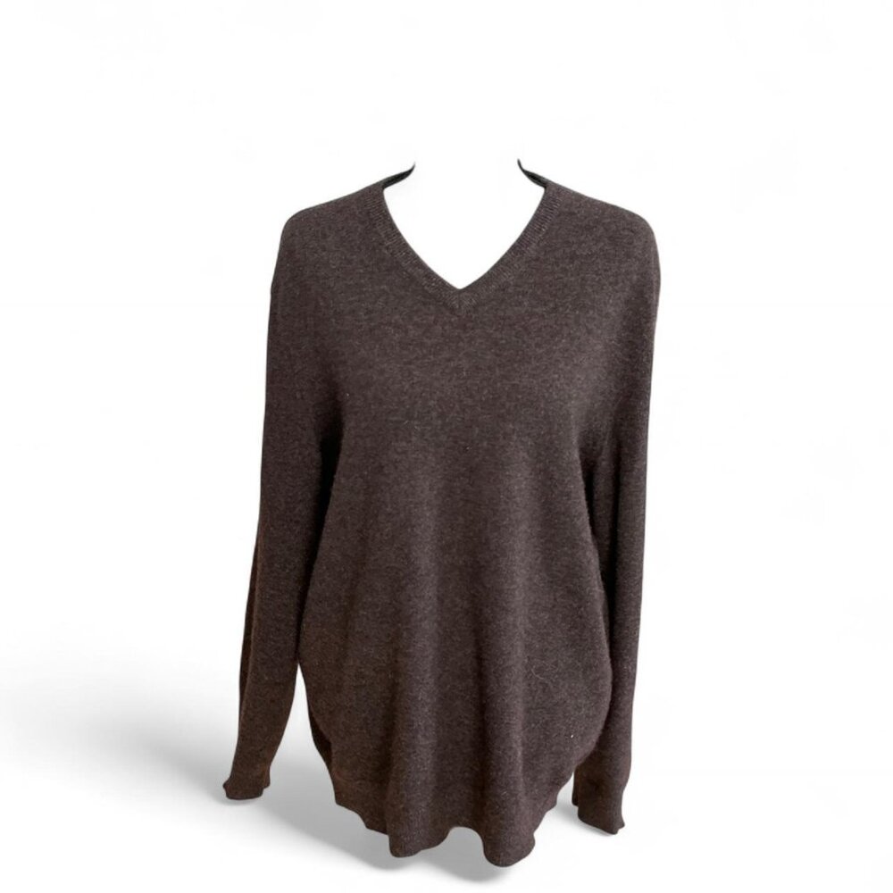 100% Cashmere Brown‎ V Neck Sweater Medium Old Money Minimalist